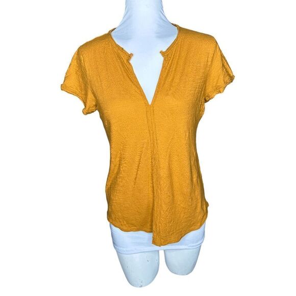 Pilcro and the Letterpress Anthro Anthropologie mustard vneck small short sleeve - Picture 1 of 8
